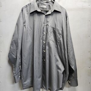 VAN HEUSEN XXL 18.5 34/35 Grey Dress Shirt Long Sleeve Wrinkle Free